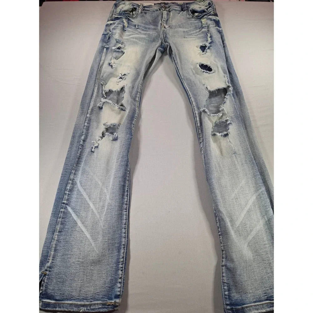Industrial Indigo Masonry Dnm Distressed Light Wash Straight Jeans Mens 38x36